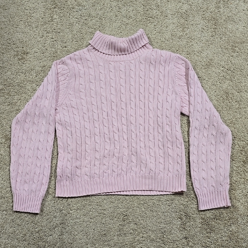 Tommy Hilfiger Pink Cable Knit Turtleneck Sweater - Picture 2 of 4